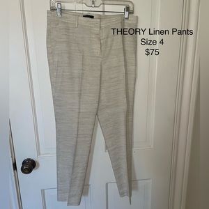 Theory beige and cream linen pants size 4